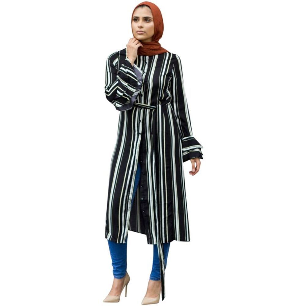 Verona Collection Womens Striped Shirt Dress, Black, S, DM